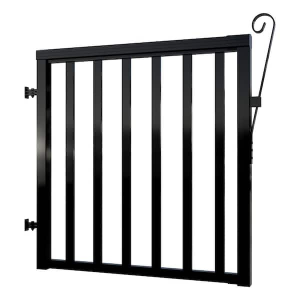 Peak Aluminum Railing 42 in. x 40 in. Black Aluminum Deck Railing Wide Picket Gate