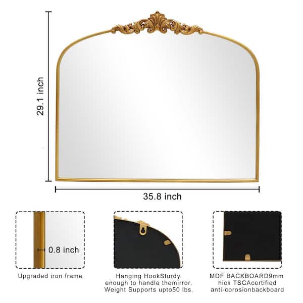 LuxHomez 29.92 in. W x 35.8 in. H Vintage Gold Arched Metal