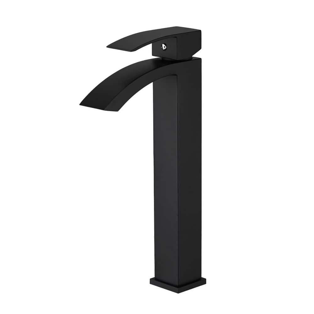 AIMADI Single Handle Waterfall Bathroom Vessel Sink Faucet Zinc Alloy Single Hole High Tall Bathroom Faucets in Matte Black