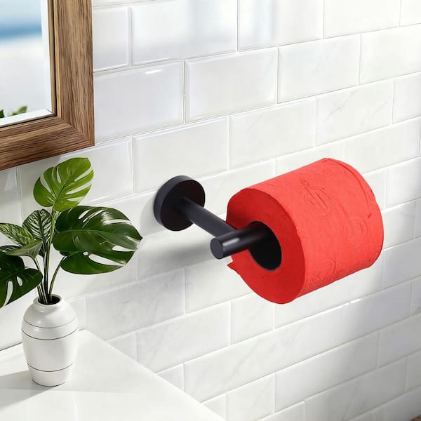 Wall Mounted Round Stainless-Steel Toilet Paper Holder in Matte Black