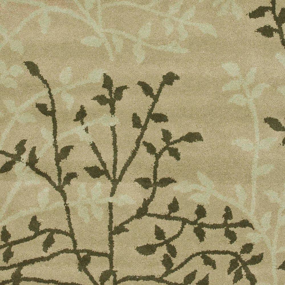 Handmade Green Floral Wool and Viscose Area Rug, 5' x 8'