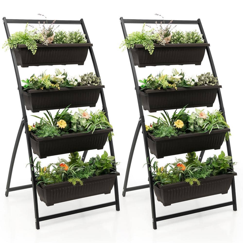 Costway 5 ft. 4Tier Black Metal Vertical Raised Garden Bed Elevated