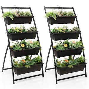 5 ft. 4-Tier Black Metal Vertical Raised Garden Bed Elevated Planter with 4 Container Boxes (2-Pack)