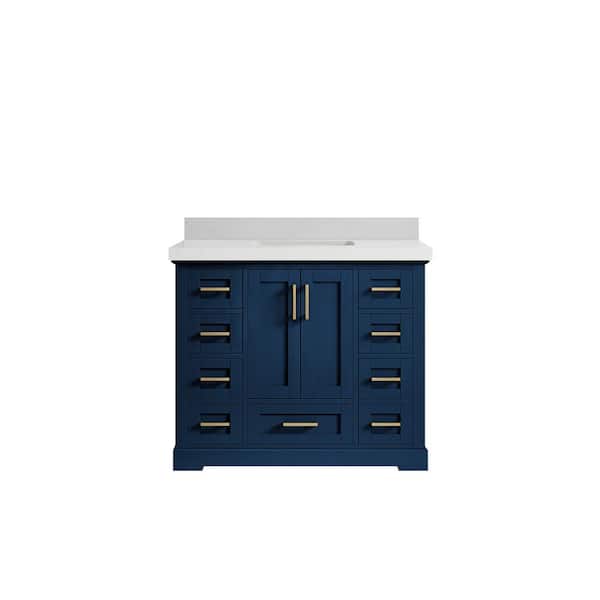 Willow Collections Boston 42 in. W x 22 in. D x 36 in. H Bath Vanity in Navy Blue with 2" Carrara Quartz Top