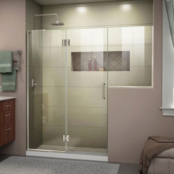 DreamLine Unidoor-X 71 in. to 71.5 in. x 72 in. Frameless Hinged Shower Door in Brushed Nickel