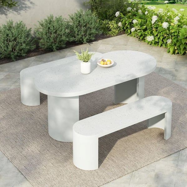 3-Piece Terrazzo White Modern Stone Concrete Outdoor Dining Set