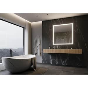 42 in. W x 42 in. H Square Powdered Gray Framed Wall Mounted Bathroom Vanity Mirror 3000K LED