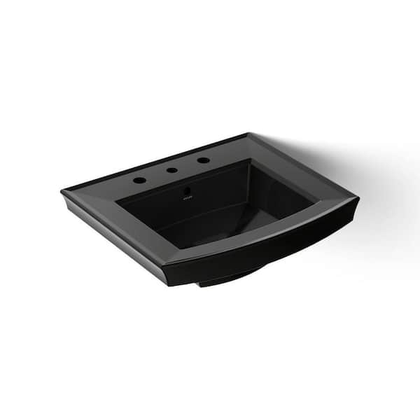 Archer 24 in. x 11.94 in. Pedestal Bathroom Sink in Black Black Vitreous China