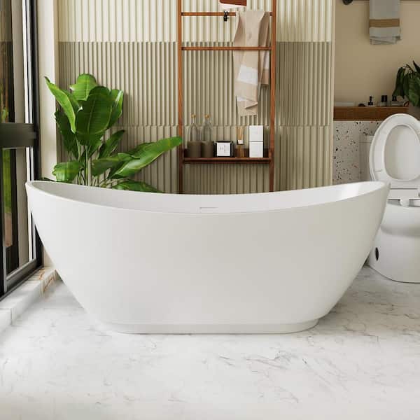INSTER ARGO 67 in. Acrylic Modern Freestanding Flatbottom Soaking Double-Slipper Sloping Design Non-Whirlpool Bathtub in White