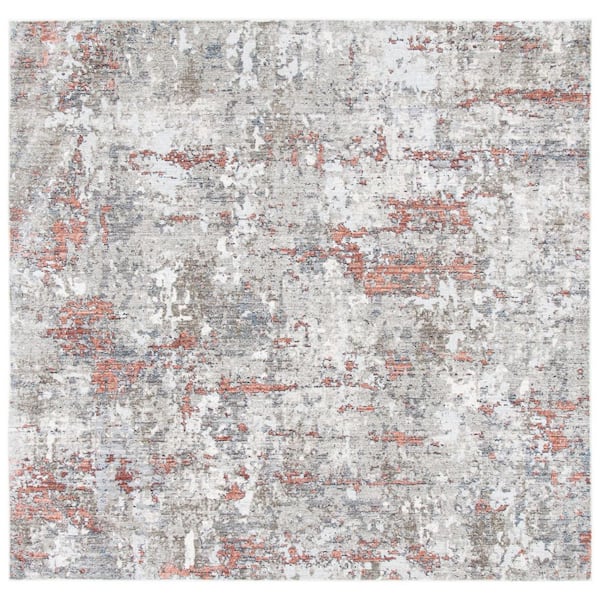 History 7 ft. x 7 ft. Light Gray/Terracotta Abstract Distressed Square Area Rug