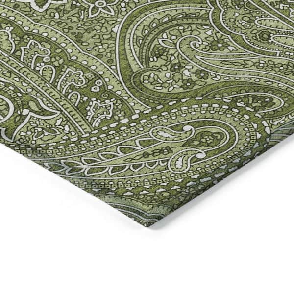 Artichoke Green, Olive Green 9 ft. x 12 ft. Woven Paisley Polyester Rectangle Indoor/Outdoor Area Rug