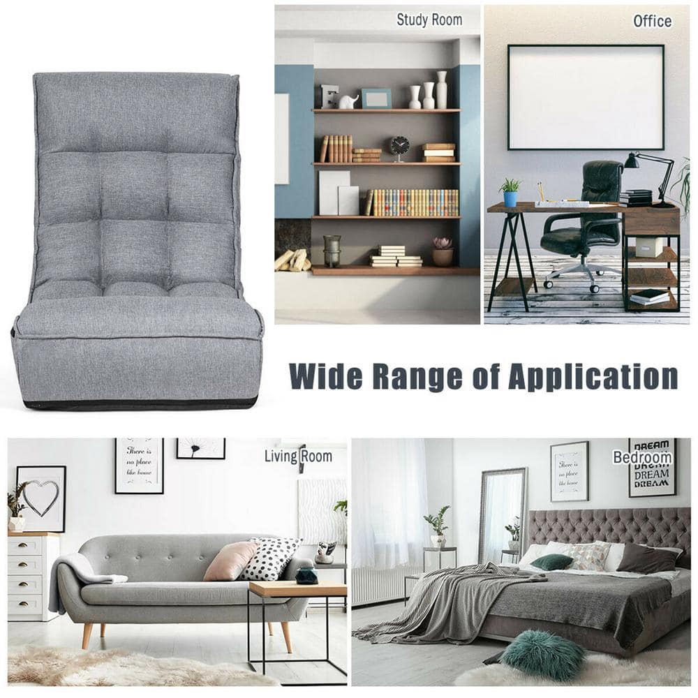 Gray Adjustable Metal Frame Floor Chair with Linen Upholstery