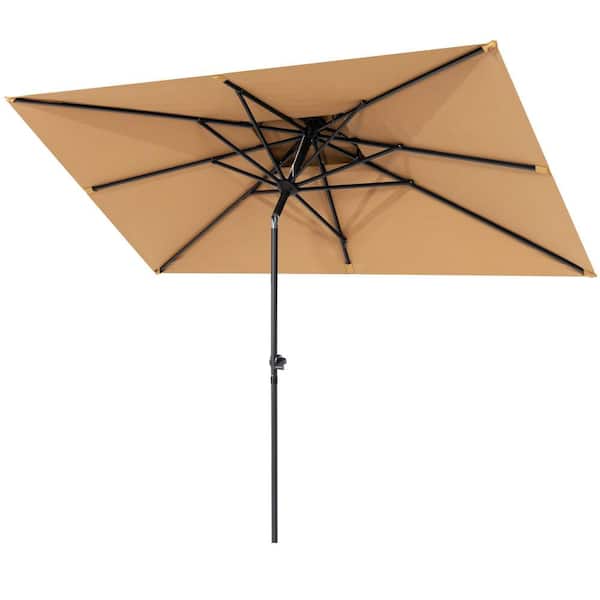 Crestlive Products Double Top 10 ft. x 6.5 ft. Metal Market Solar Tilt Half Patio Umbrella in Tan