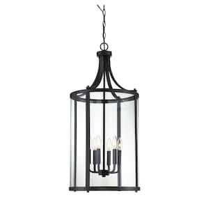 Penrose 16 in. W x 34 in. H 6-Light Matte Black Candlestick Pendant Light with Clear Glass
