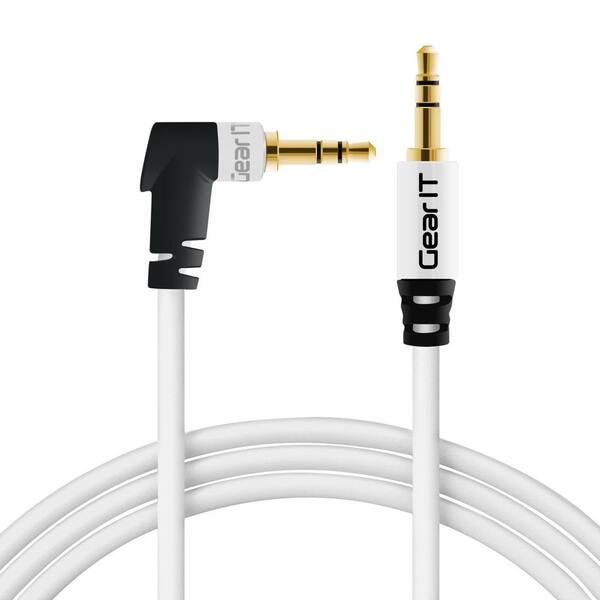GearIt 6 ft. 3.5 mm Right Angle to Straight Aux Audio Stereo Cable - White