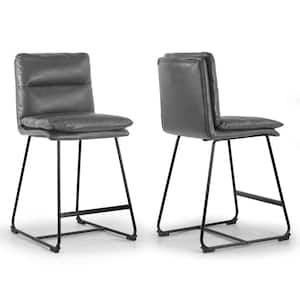 Aulani Grey Upholstered Metal Frame 26.5 in. Counter Stool with Puffy Cushions (Set of 2)