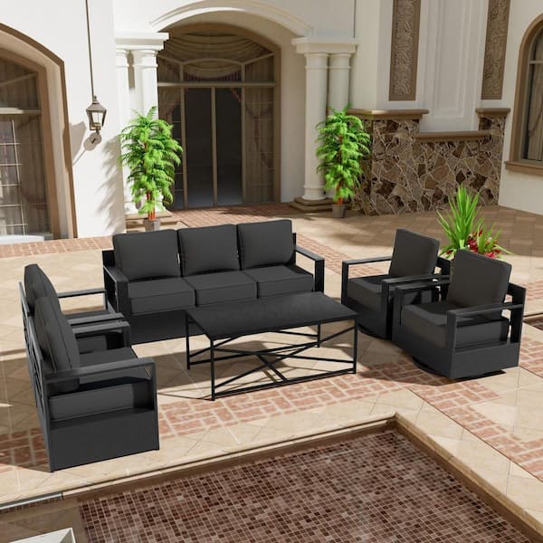 6-Piece Outdoor Aluminum Patio Conversation Set with 6 in. Dark Gray Cushions