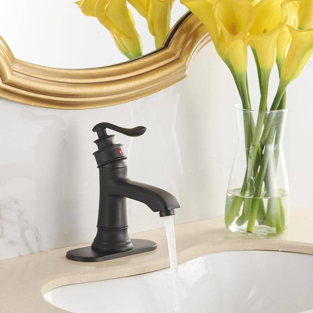 Matte Black Single Handle Bathroom Faucet with Drain Assembly