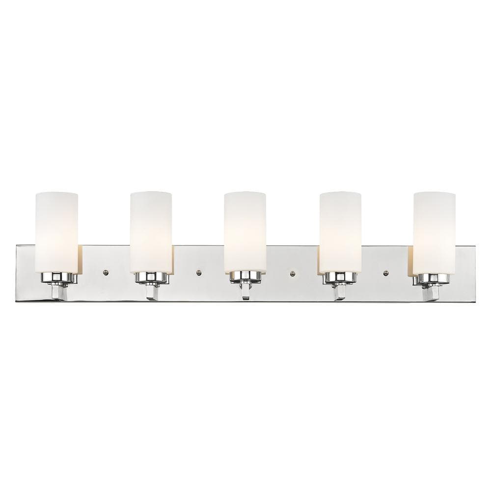 Cranbrook 35 in. 5-Light Polished Chrome Vanity Light with Satin Opal White