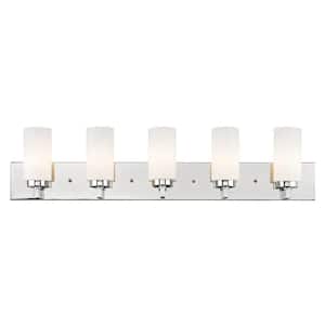 Cranbrook 35 in. 5-Light Polished Chrome Vanity Light with Satin Opal White Twist Lock Cylinder Glass