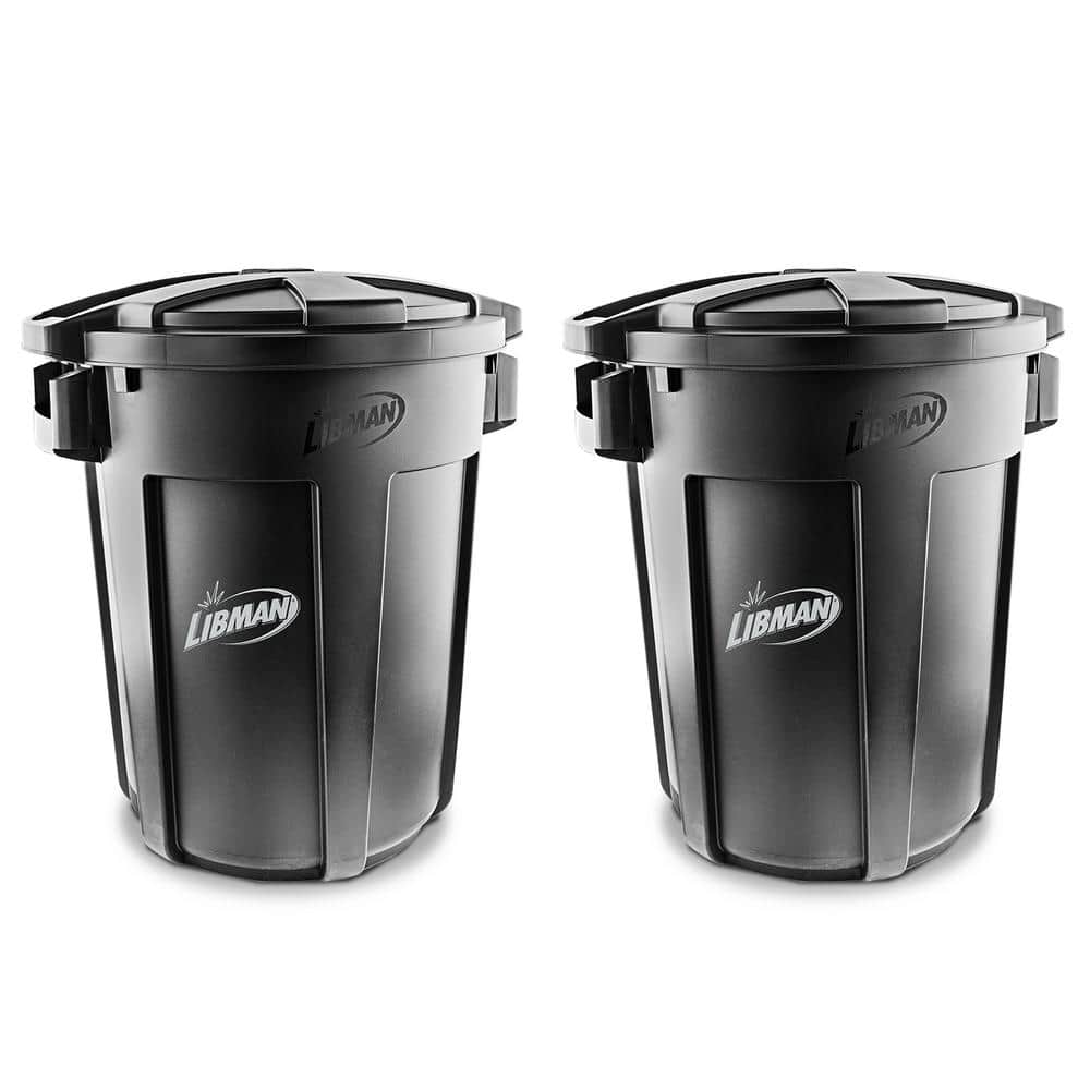 High Power Heavy-Duty 32 Gal. Black Round Vented Trash Can with Lid (2-Pack) price history on PriceWatchPro