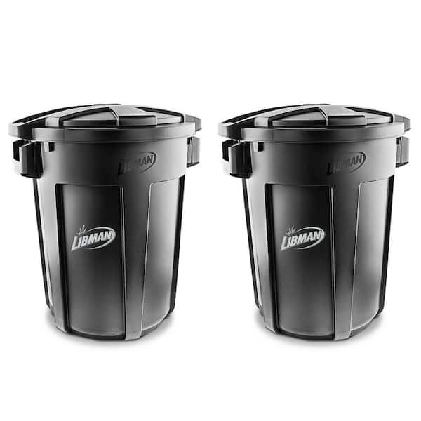 High Power Heavy-Duty 32 Gal. Black Round Vented Trash Can with Lid (2-Pack)
