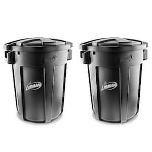 Heavy-Duty 32 Gal. Black Round Vented Trash Can with Lid (2-Pack)