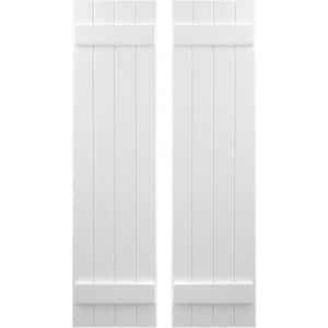 14 in. W x 36 in. H Americraft 4 Board Exterior Real Wood Joined Board and Batten Shutters White