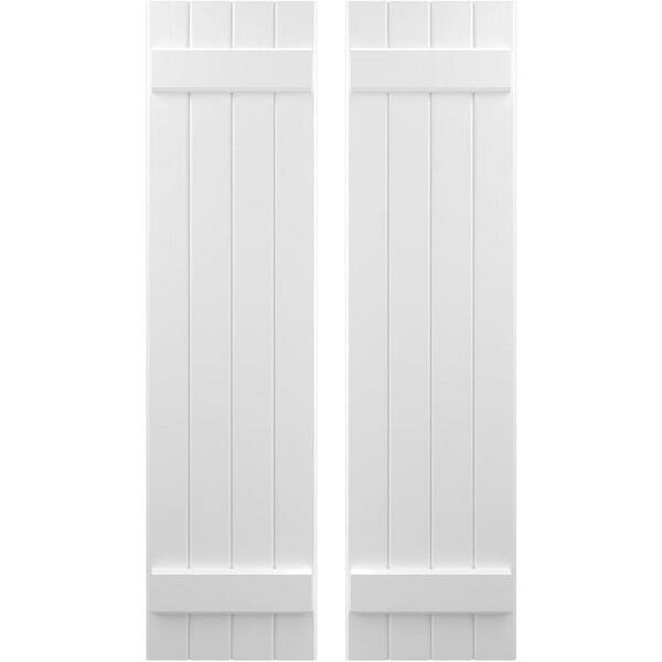 Ekena Millwork 14 in. W x 41 in. H Americraft 4-Board Exterior Real Wood Joined Board and Batten Shutters in White