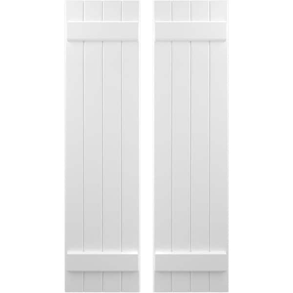 Ekena Millwork 14 in. W x 44 in. H Americraft 4-Board Exterior Real Wood Joined Board and Batten Shutters in White