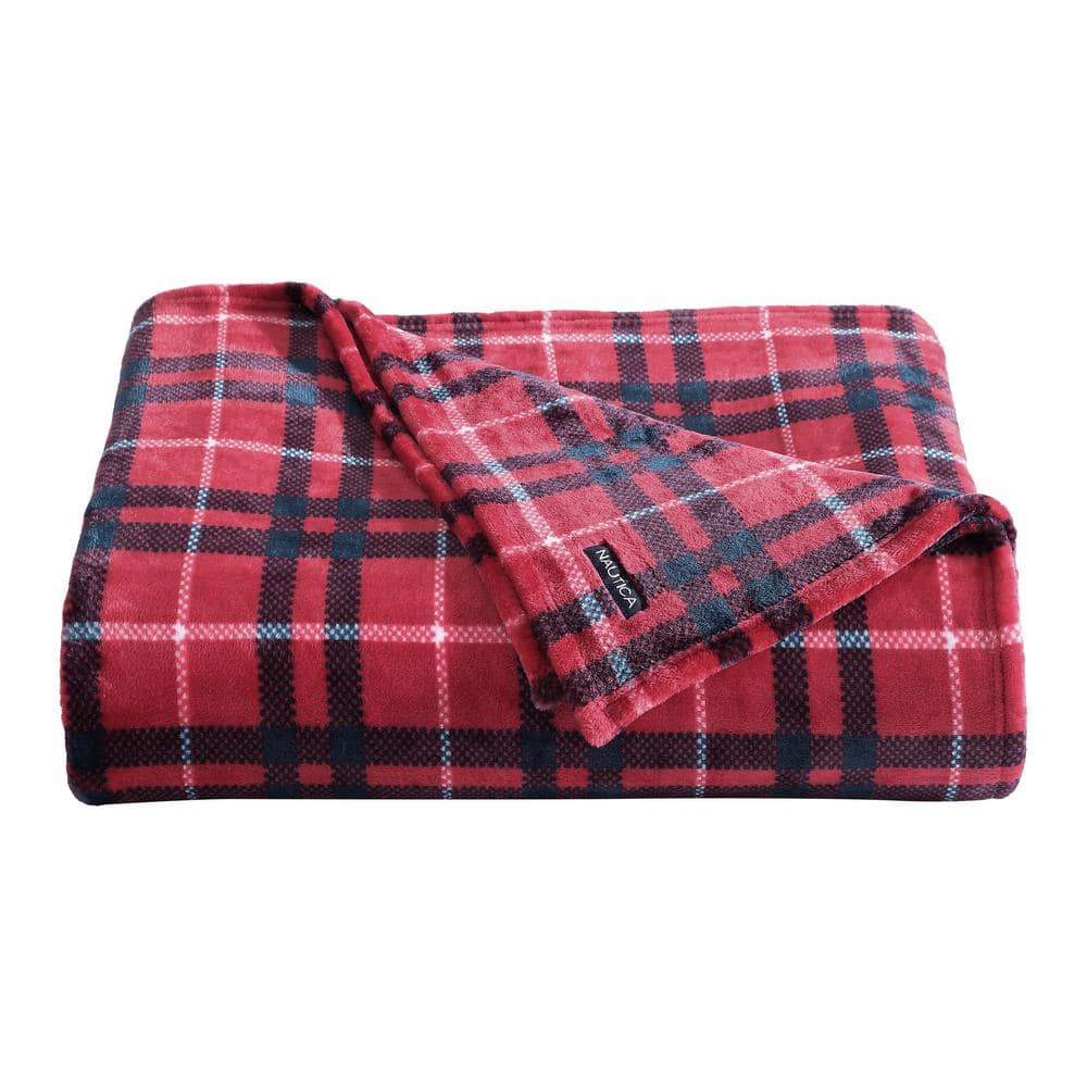 Nautica Winter Tattersall 1-Piece Dark Red Ultra Soft Plush