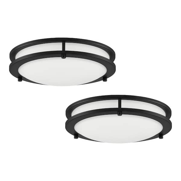 Flaxmere 12 in. Modern Matte Black Selectable 5 CCT Integrated LED Flush Mount for Kitchens or Bedrooms (2-Pack)