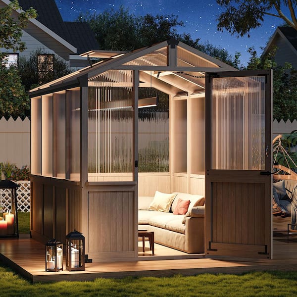 Sizzim 6 ft. x 8 ft. Wooden Garden Plant Greenhouse for Outdoors