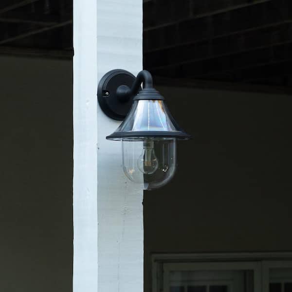 Orion 13 in. Black Dusk to Dawn Outdoor Solar Lantern Sconce with 150 Lumen LED Bulb 2(PK)