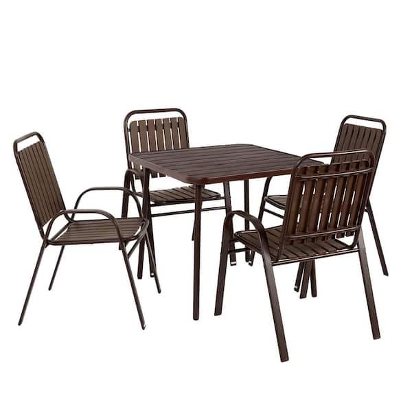 5-Piece Plastic and Steel Patio Conversation Seating Set in Brown