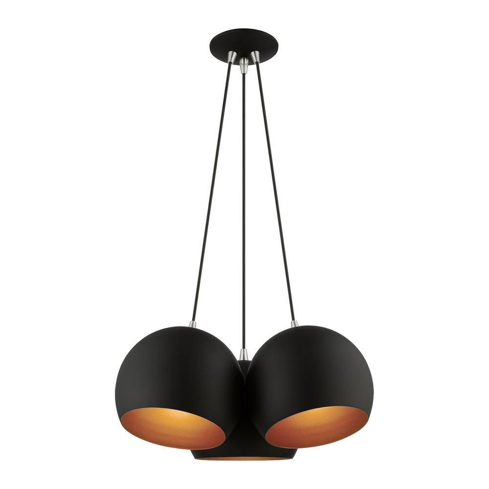 Piedmont Black and Brushed Nickel 3-Light Globe Pendant