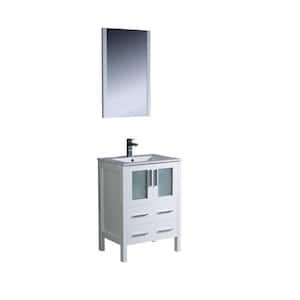 Torino 24 in. Vanity in White with Ceramic Vanity Top in White with White Basin and Mirror (Faucet Not Included)