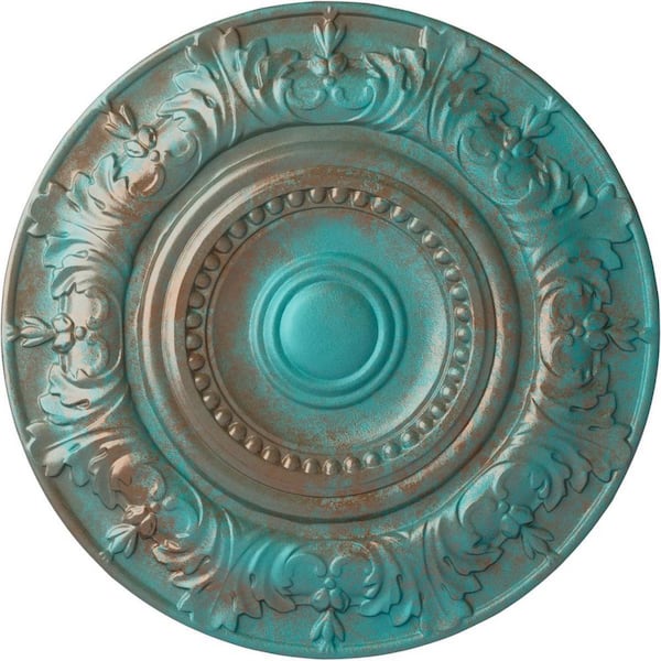 Ekena Millwork 20-7/8 in. x 1-1/4 in. Biddix Urethane Ceiling Medallion (Fits Canopies upto 7-1/2 in.), Copper Green Patina