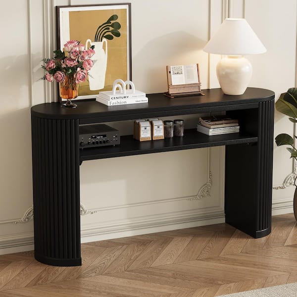 Harper & Bright Designs 53.2 in. Black Oval Wood Console Table with ...