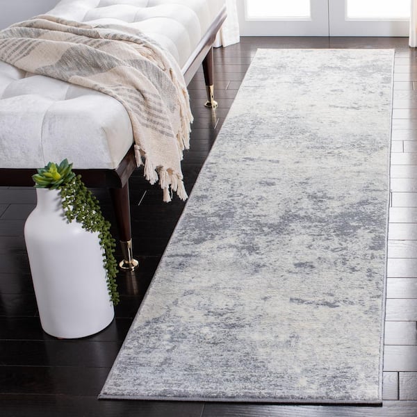 Brentwood 2 ft. x 22 ft. Gray/Ivory Abstract Runner Rug