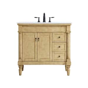Simply Living 36 in. W x 21.5 in. D x 35 in. H Bath Vanity in Antique Bronze with Ivory White Engineered Marble