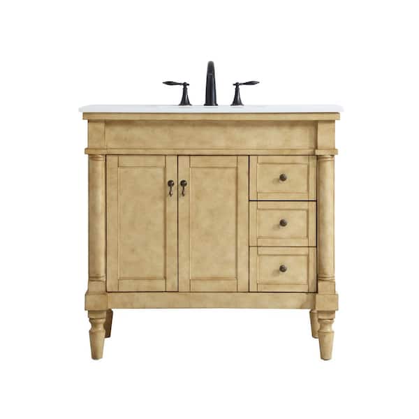 Unbranded Simply Living 36 in. W x 21.5 in. D x 35 in. H Bath Vanity in Antique Bronze with Ivory White Engineered Marble