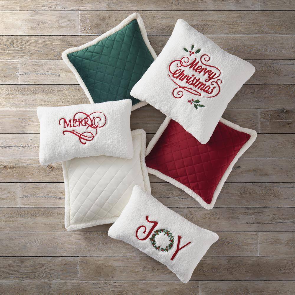 Merry Christmas Holly White Sherpa Throw Pillow 20" Square