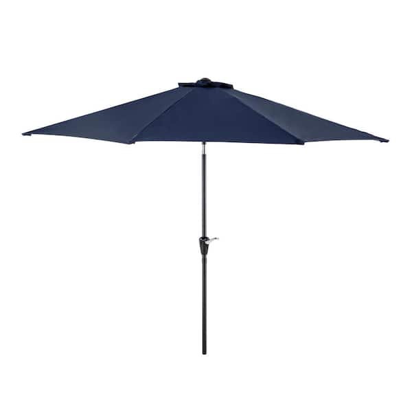 Nuu Garden 10 ft. Market Patio Umbrella in Blue with Push Button Tilt and Crank, 8 Sturdy Ribs