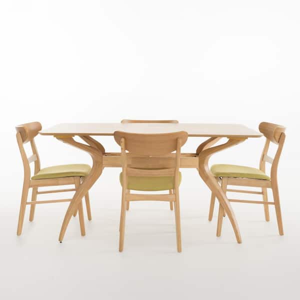 Noble House Idalia 5-Piece Grean Tea Fabric Dining Set