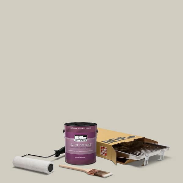 BEHR 1 gal. #N320-2 Toasty Gray Extra Durable Eggshell Enamel Interior Paint and 5-Piece Wooster Set All-in-One Project Kit