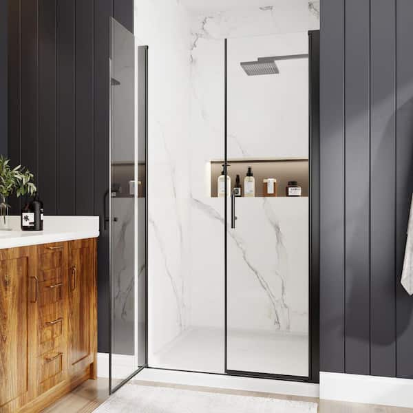 40-42 in. W x 72 in. H Double Pivot Semi-Frameless Shower Door in Matte Black with 6mm SGCC Clear Tempered Glass