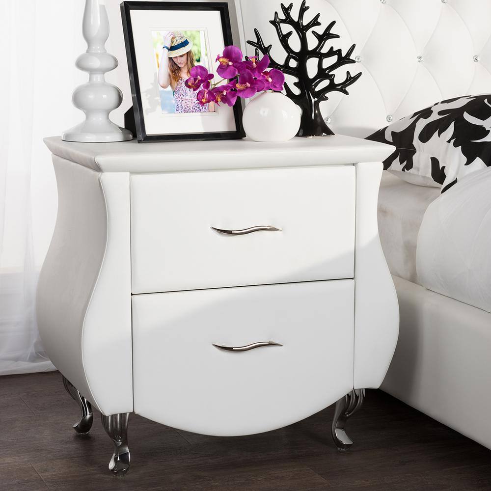 Erin Contemporary White Faux Leather 2-Drawer Nightstand