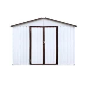 8 ft. W x 10 ft. D Metal Outdoor Storage Shed with Double Door in White and Brown (80 sq. ft.)