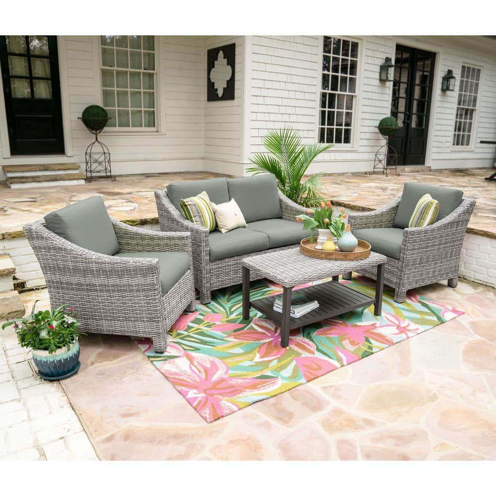Leisure Made Marietta 4Piece Wicker Patio Conversation Set with